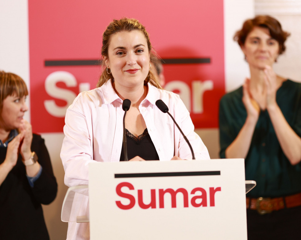 GRAFCAV1733. BILBAO, 21/04/2024.-La candidata a lehendakari por Sumar, Alba García, se ha mostrado satisfecha con los resultados en las elecciones vascas, unos comicios 