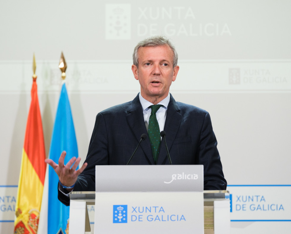 El presidente del Gobierno gallego, Alfonso Rueda, en la rueda de prensa posteiror a la reunión semanal del Consello