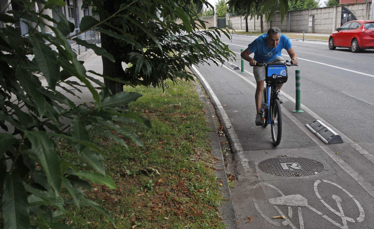 El carril bici entre Matogrande y Elviña, “invadido” por las ramas de los árboles