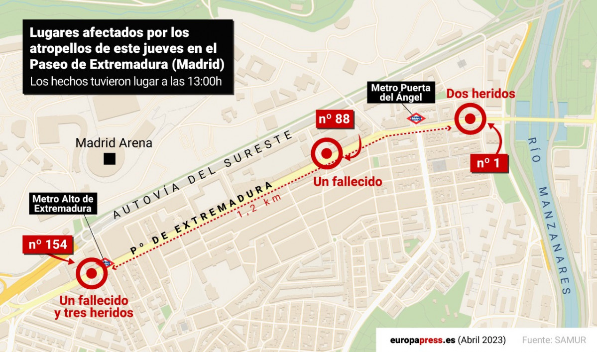 EuropaPress 5153164 mapa representa lugares afectados atropellos paseo extremadura madrid 27 abril 15061122