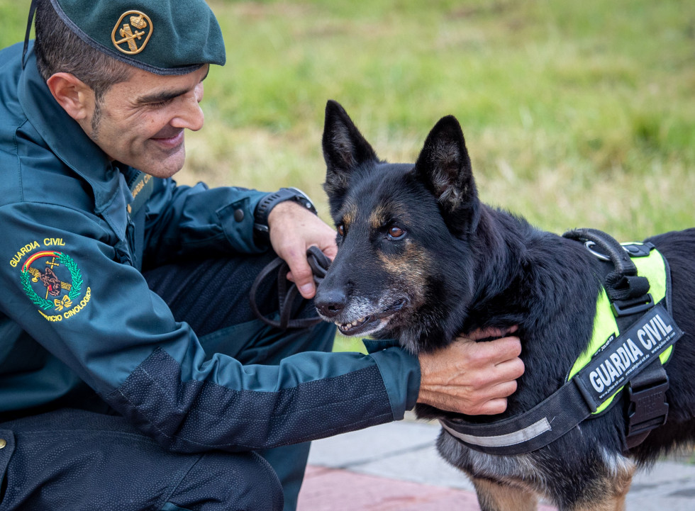 Dora, perra de la Guardia Civil, y su guía César Fernández EFE