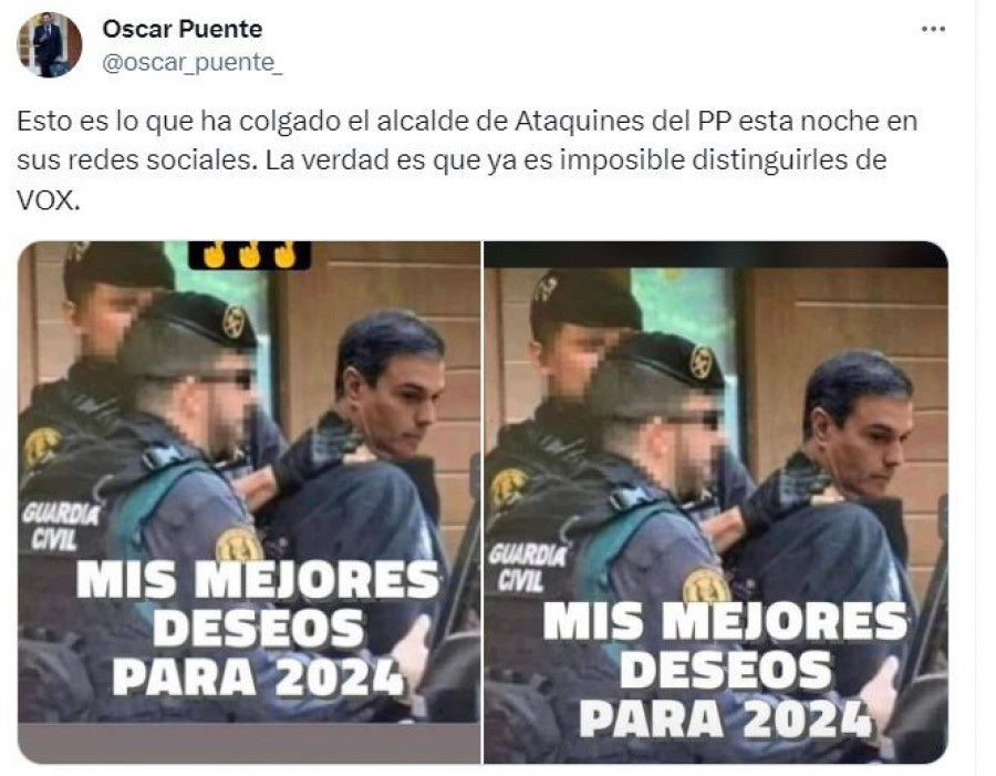 Un alcalde del PP indigna a Guardia Civil y PSOE por un fotomontaje de Sánchez detenido