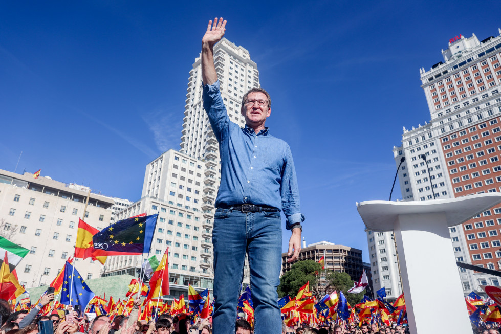 El presidente del Partido Popular, Alberto Núñez Feijóo durante la manifestación contra la amnistía @ EP