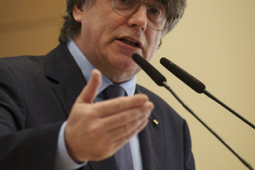 Latour-Bas-Elne (Francia), 02/03/2024. El expresident de la Generalitat Carles Puigdemont, durante un acto político del Consejo por la Republica, este sábado en Latour-Bas-Elne (Francia).- EFE/David