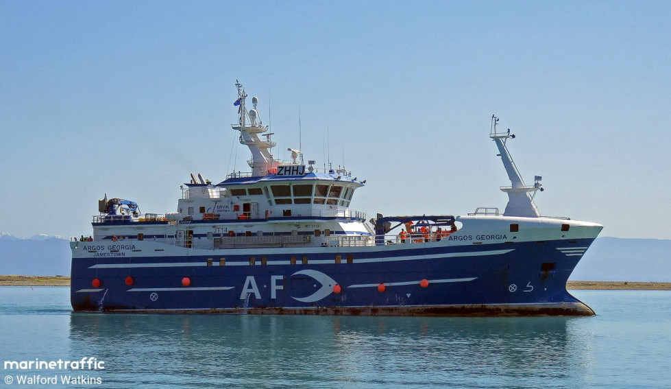 MADRID, 23/07/2024.- Vista del pesquero Argos Georgia, en el que iban 27 personas a bordo, entre ellos tripulantes gallegos, que se ha hundido de madrugada en las Islas Malvinas. La Autoridad Marítim