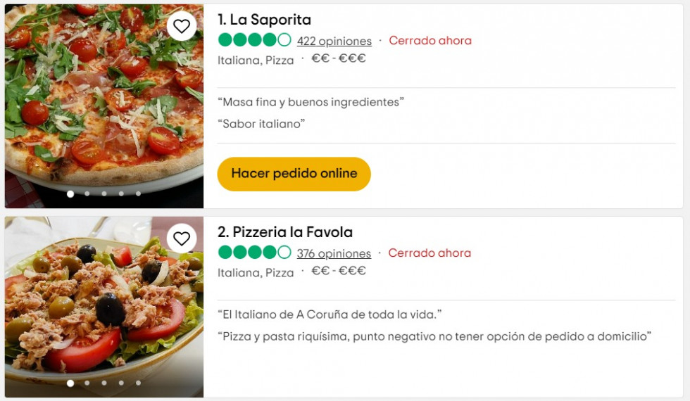 Los cinco mejores restaurantes italianos de A Coruña según tripadvisor