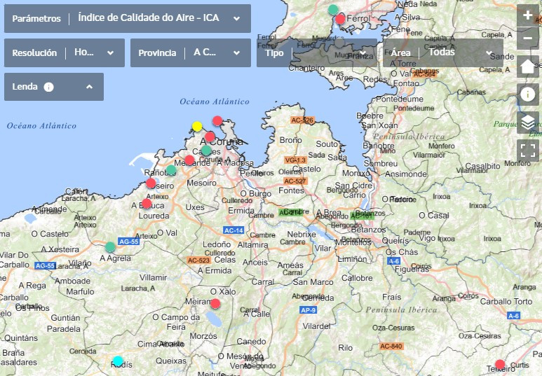 Estaciones con mala calidad de aire en A Coruña por los incendios de Portugal