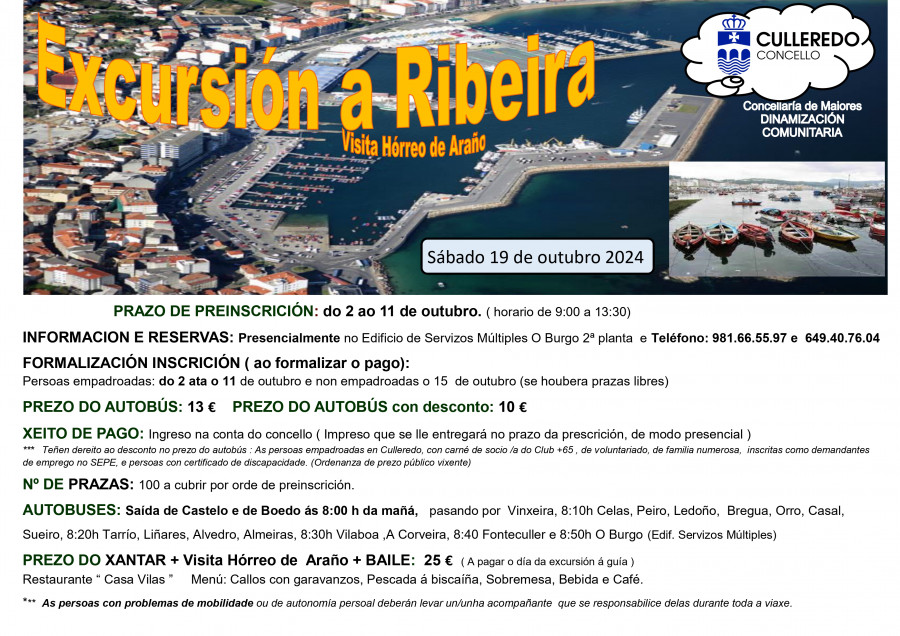 Culleredo organiza para sus mayores una excursión a Ribeira