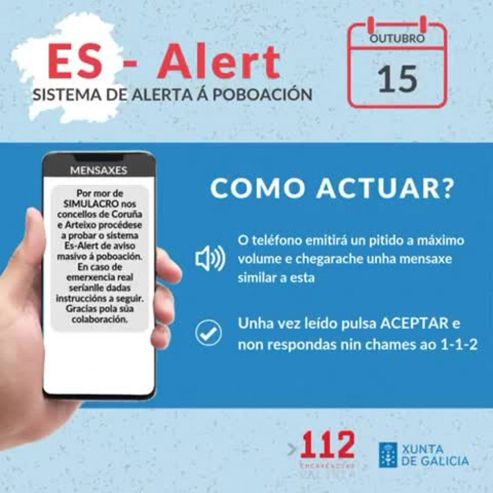 Así será el simulacro de alerta masiva en A Coruña y Arteixo: ¿qué hacer cuando el móvil suene a las 10.00 de este martes?