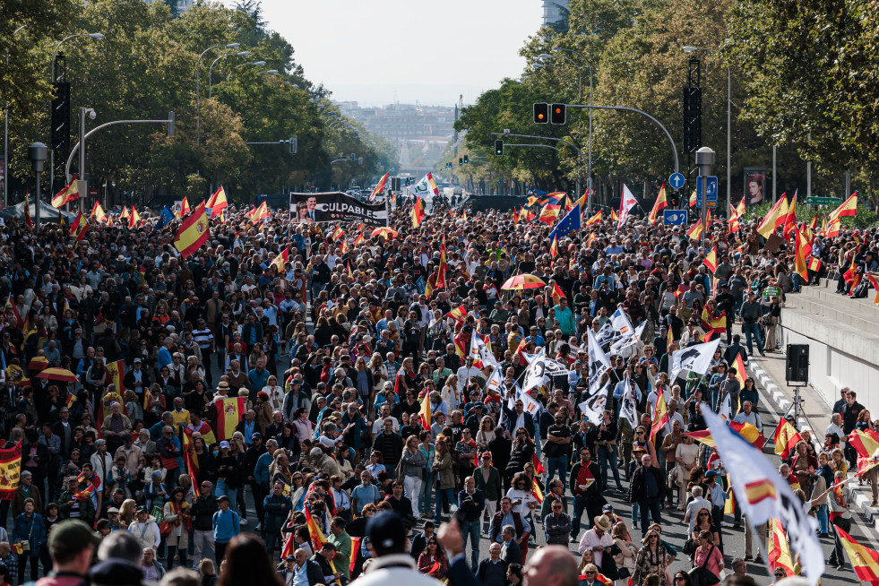 Miles de personas durante una concentración para pedir elecciones generales, en la Plaza de Castilla