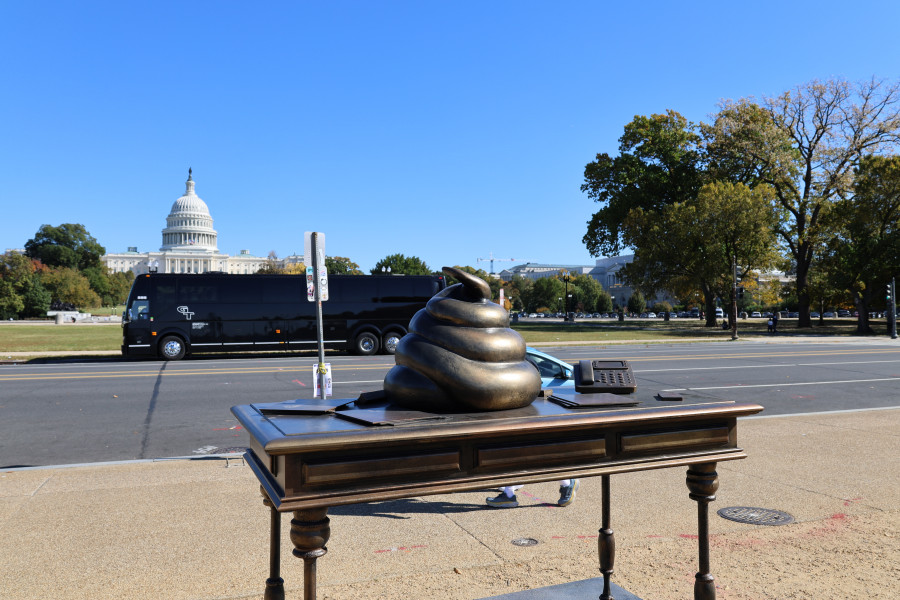 Aparece un monumento de un excremento frente al Capitolio para recordar el asalto de 2021