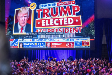 West Palm Beach (United States), 06/11/2024.- Supporters of Republican presidential candidate Donald Trump react to results of US 2024 presidential elections during the Election Night watch party in t