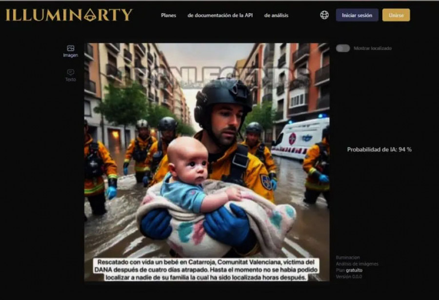 La imagen del bebé rescatado en Catarroja tras la DANA está creada con IA