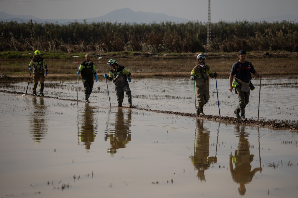 Bomberos durante la búsqueda de cadáveres en l'Albufera de València