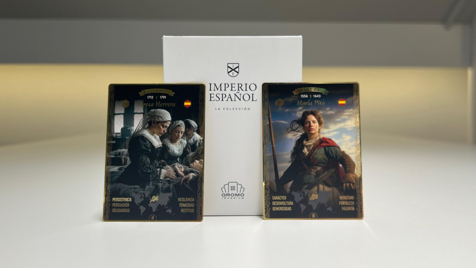 Cromos de María Pita y Teresa Herrera en la colección Imperio Español de Qromo Imperium