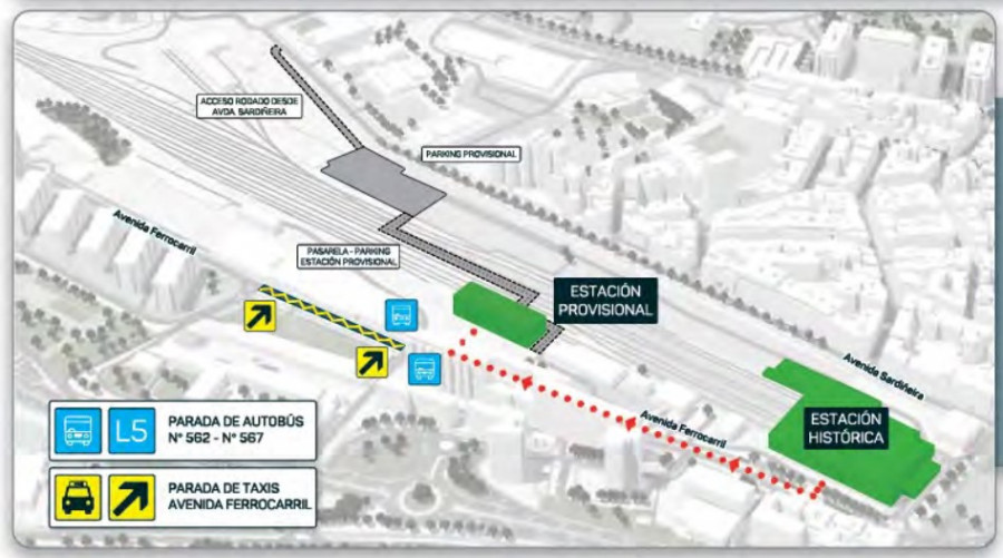 ¿Por dónde tengo que entrar en la estación de tren provisional de A Coruña?