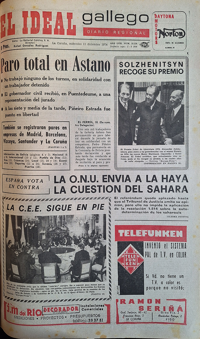 Portada 11 diciembre 1974