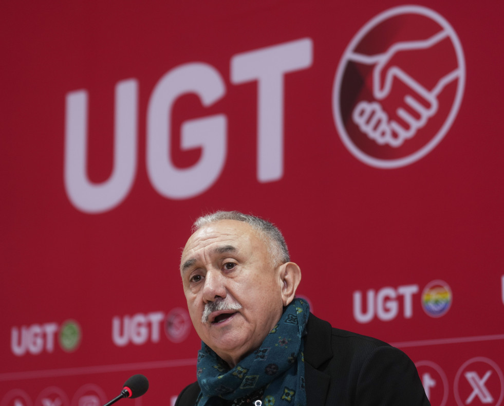 MADRID, 08/01/2025.- El secretario general de UGT, Pepe Álvarez, durante la presentación este miércoles en Madrid de las prioridades del sindicato de cara a 2025, entre ellas, la subida del salario