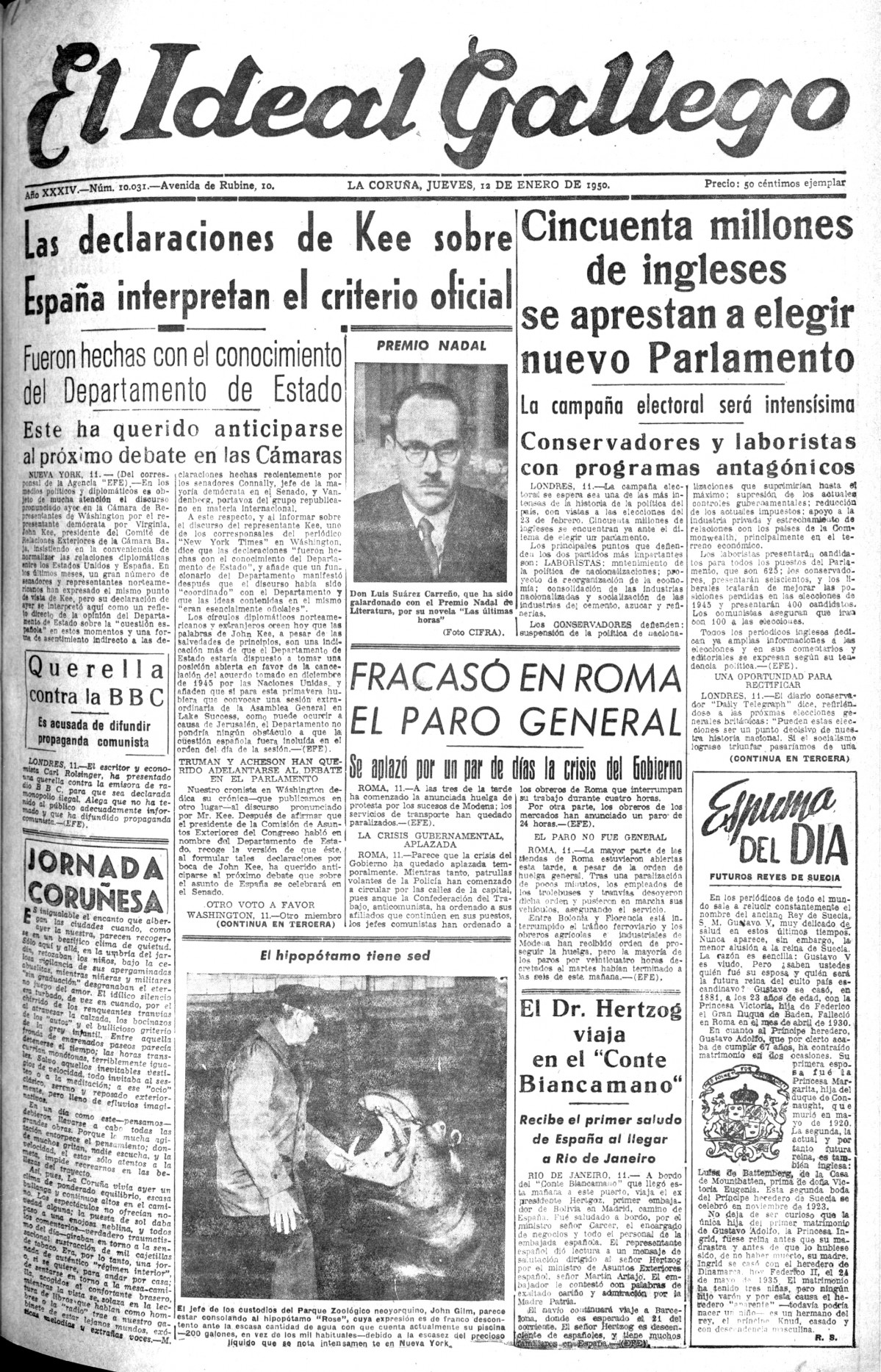 Portada 12 enero 1950