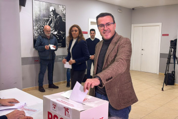 El candidato a la reelección como secretario general del PSOE de Extremadura, Miguel Ángel Gallardo