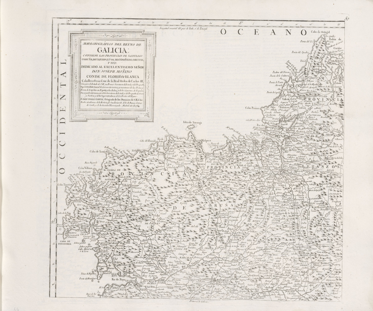 Provincia de A Coruu00f1a en el mapa del Instituto Geogru00e1fico Nacional de 1794