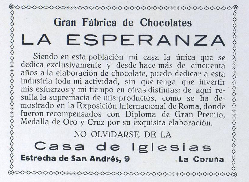 Publicidad Chocolates La Esperanza 1925