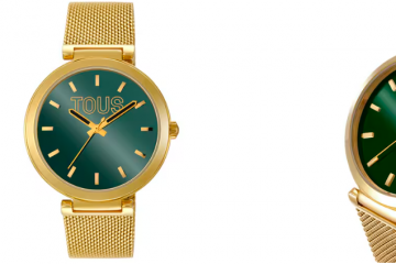 Reloj analógico TOUS S Mesh Mirror con esfera verde y brazalete y caja de acero dorado.